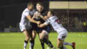Glasgow Warriors' Stuart Hogg drives forward.