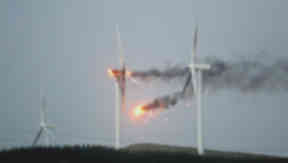 Fire: The wind turbine in North Ayrshire went up in flames on Thursday.