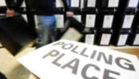 Ballot boxes in Edinburgh for the general election. Polling place.