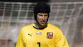 Petr Cech: Arsenal goalie wears a headguard.