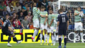 Richard Brittain curles home a free-kick against Celtic.