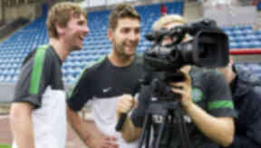 Paddy McCourt (left) and Charlie Mulgrew honed their camera skills ahead of the Helsingborgs away leg.