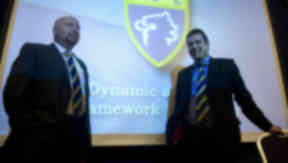 SFL chief executive David Longmuir (right) and president Jim Ballantyne hold discussions on league reconstruction