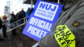 NUJ picket line outside BBC Scotland Pacific Quay Glasgow during industrial action strike February 18 2013