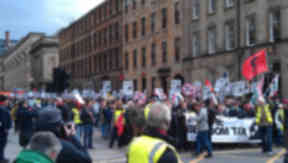 Protest against housing benefit cut, branded a "bedroom tax" by opponents, in Glasgow on Saturday 30 March 2013.
