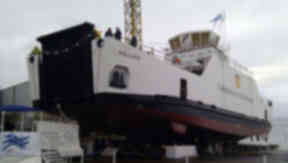 Calmac Caledonian macbrayne hybrid ferry MV Hallaig on its launch December 2012