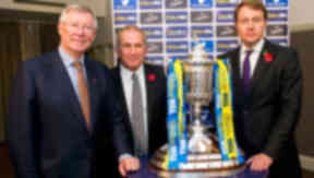 Sir Alex Ferguson (left), Scottish FA Vice-President Alan McRae (centre) and William Hill Group Finance Director Neil Copper help conduct the William Hill Scottish Cup fourth round draw.
