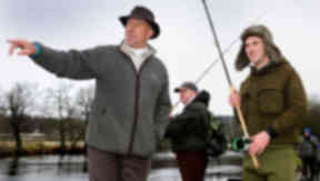 Ian Botham opens salmon season in Callander, Feb 1, 2014. Pic free to use from Stirling Council freelancer.
