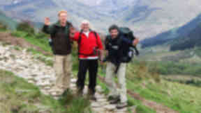 Kevin McKidd, Guy Cowan, Iain Robertson. Actors and chef climbing Ben Nevis for Scottish Cot Death Trust.