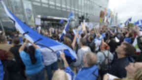 Demonstration outside BBC Scotland in Glasgow September 14 2014 quality indyref