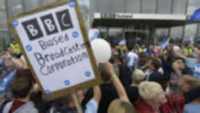 Demonstration outside BBC Scotland in Glasgow September 14 2014 quality indyref