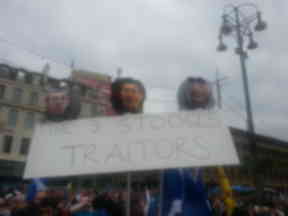 Hope Over Fear rally, traitors placard, 12 October 2014.