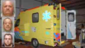 From top: Leonardus Bijlsma, Olof Schoon and Richard Engelsbel and one of the fake ambulances used in the plot.