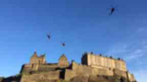 Edinburgh Castle: HMS Gannet Sea Kings over Edinburgh.