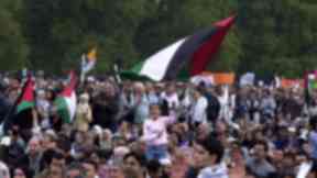 Solidarity: Palestinian flags are flown at a 2002 'peace rally' in London.