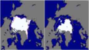 This picture shows the amount of ice in September 1981 (left) compared to September 2016 (right).