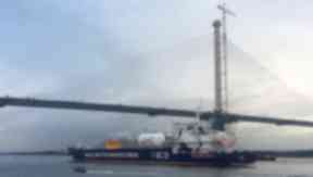 Arrival: The tanker going under the new Queensferry Crossing.