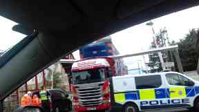 Crash: HGV blocked the train line in Motherwell.
