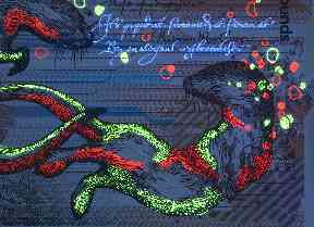 Otters glowing under UV light.