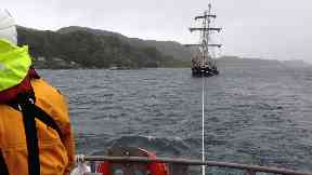Rescued: Lady of Avenel under tow off Oban.
