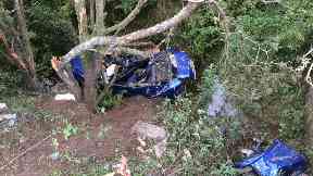 Crash: Car went down embankment bear river.