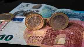 The pound is at the lowest level against the Euro since October 2009.