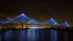 Saltires across the Forth on the new Queensferry Crossing.