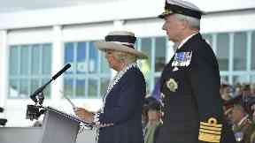 Ceremony: Camilla broke a bottle of whisky on the ship's hull..