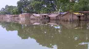 Flooded houses in the Indian state of Bihar.