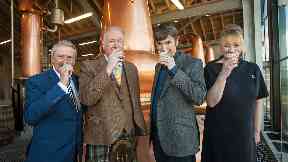 Tasting: Custodian Drew McKenzie Smith (centre, left) and Ian Rankin (centre, right).