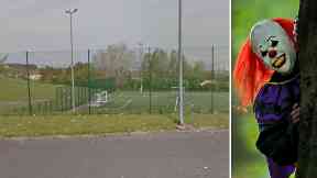Castlemilk: Clown scared boy at Barlia Football Pitches.