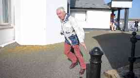 The high winds blasting the southwest of England were felt at Lands End in Cornwall.