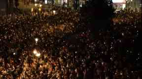 The demonstration was against the jailing of two pro-independence activists.