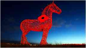 The Heavy Horse: Illuminated red to mark Scottish Poppy Appeal.
