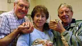 Former Blue Peter presenters (L-R) Peter Purves, Valerie Singleton and John Noakes in 2003.
