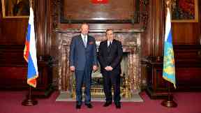Embassy: Russian ambassador to the UK Alexander Vladimirovich Yakovenko (left) met Prof Mifsud in 2014.