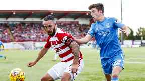 Hamilton's Dougie Imrie (left) shields the ball from Aberdeen's Ryan Christie