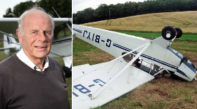 Crash: Stewart Russell escaped upside-down plane.