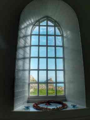A tribute to the fallen in the window of St Kilda's church.