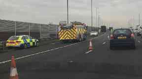 M74: Emergency services at scene of crash.