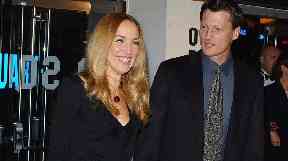 Model Jerry Hall pictured with Benedict Allen in 2003 at a charity film screening.