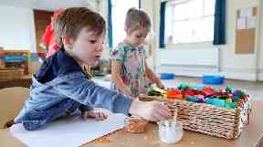 Children at Tops Day Nursery in Christchurch, Bournemouth, use rice and lentils in place of glitter.
