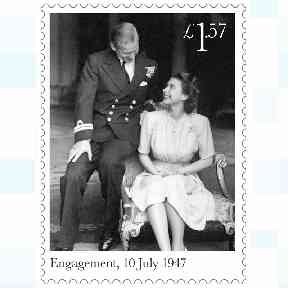 The stamps celebrate the engagement, wedding and honeymoon.