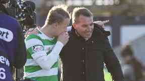 Leigh Griffiths and Brendan Rodgers at the full time whistle in Dingwall.