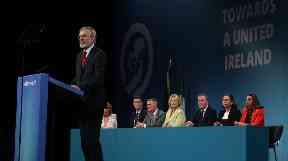 Gerry Adams addresses delegates at the Sinn Fein Ard Fheis in the RDS, Dublin