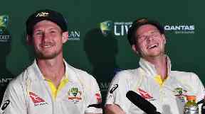 Bancroft (left) and Steve Smith (right) laugh off the alleged incident.