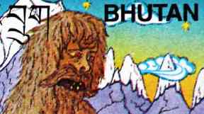 A Bhutanese stamp with a drawing of the Yeti in New Dehli, India.