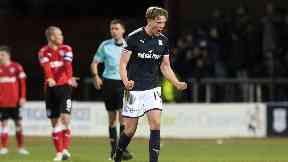 Mark O'Hara celebrates his second goal against Rangers.