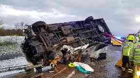 The driver was taken to hospital with serious injuries.