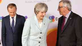 Three's a crowd? Donald Tusk, Theresa May and Jean-Claude Juncker.